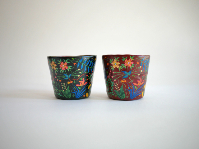 山内泰次　麻糸乾漆フリーカップ 四季草花